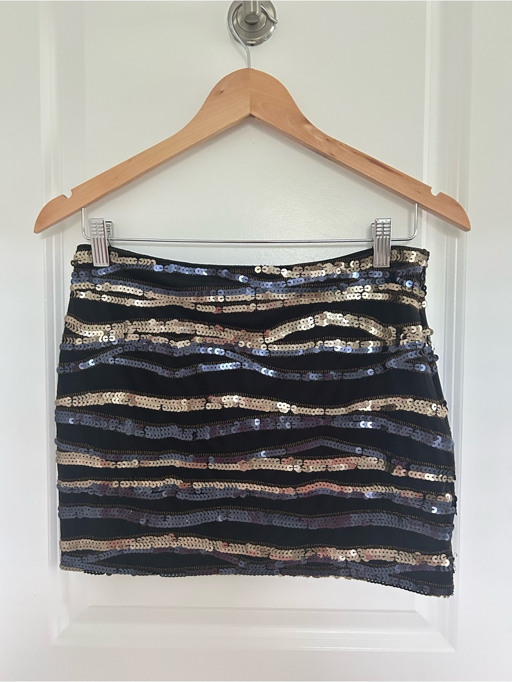 LaRok Black Mini Skirt with Gold and Silver Sequin Waves